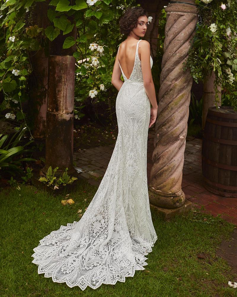 Lp2313 lace bohemian wedding dress with detachable long sleeve jacket6